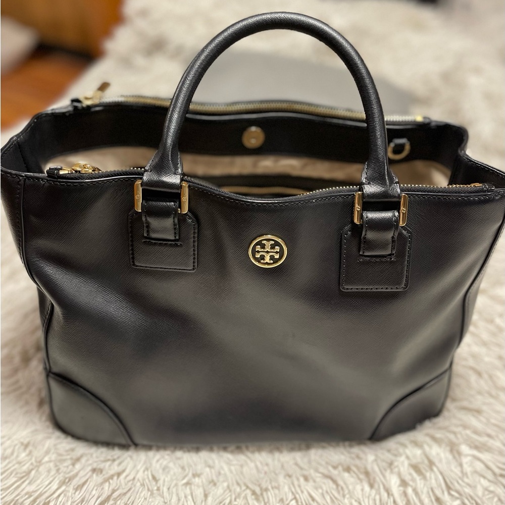 TORY BURCH"Bag Tote Leather Purse-Black - Picture 2 of 16
